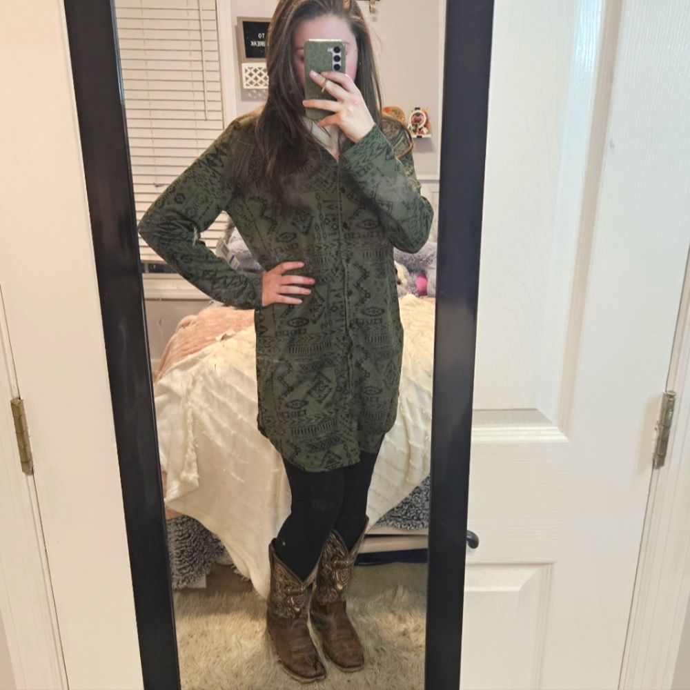 Olive Green Oversized Button Down Top/Dress